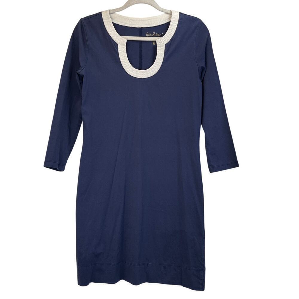 Lilly Pulitzer Womens S Navy/White Marlina Pima Cotton Dress Vacation